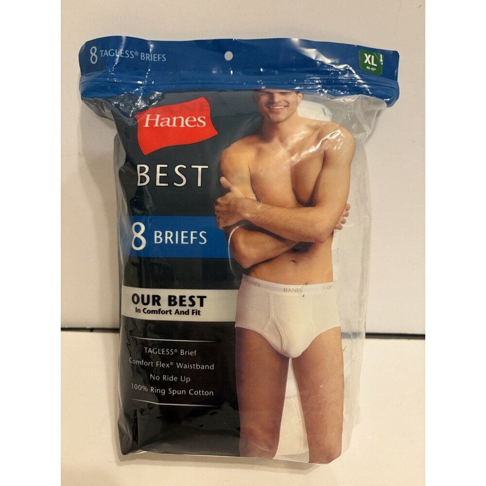 Hanes Tagless Briefs Comfort Full Cut SCB6W8 White Men 40-42 XL New 2013 8-Pack